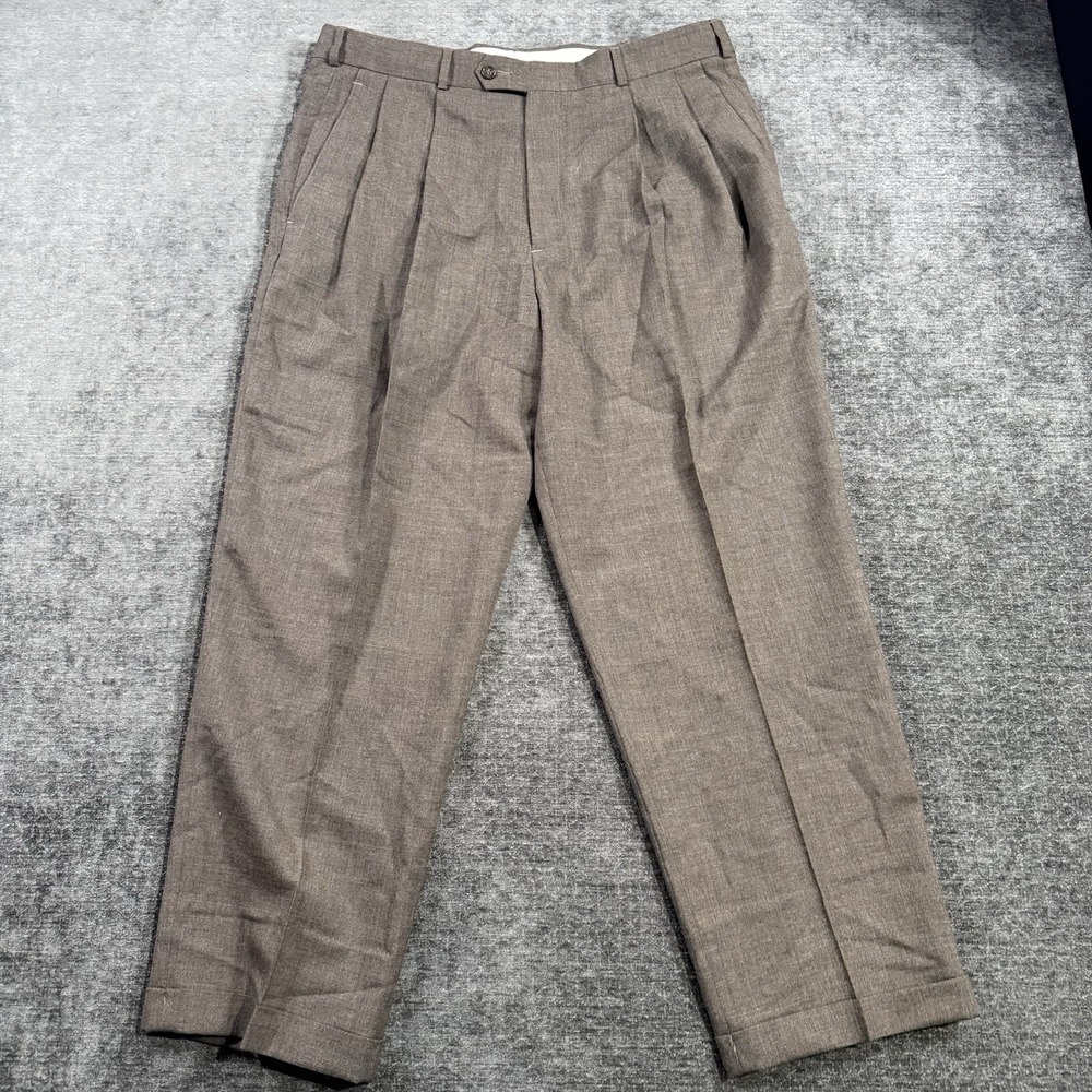 Slates Wool‎ Blend Cuffed Pleated Dress Pants Men's 36x29 Brown Original Fit
